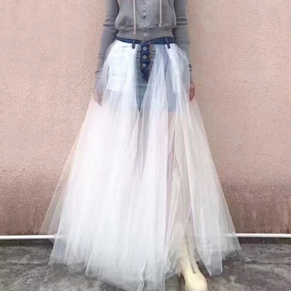 Denim Mini Skirt with Maxi Tutu Tulle - Picture 2 of 8